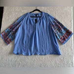 Zac & Rachel Embroidered Bell Sleeves Top Size 3X Blue Heaven New